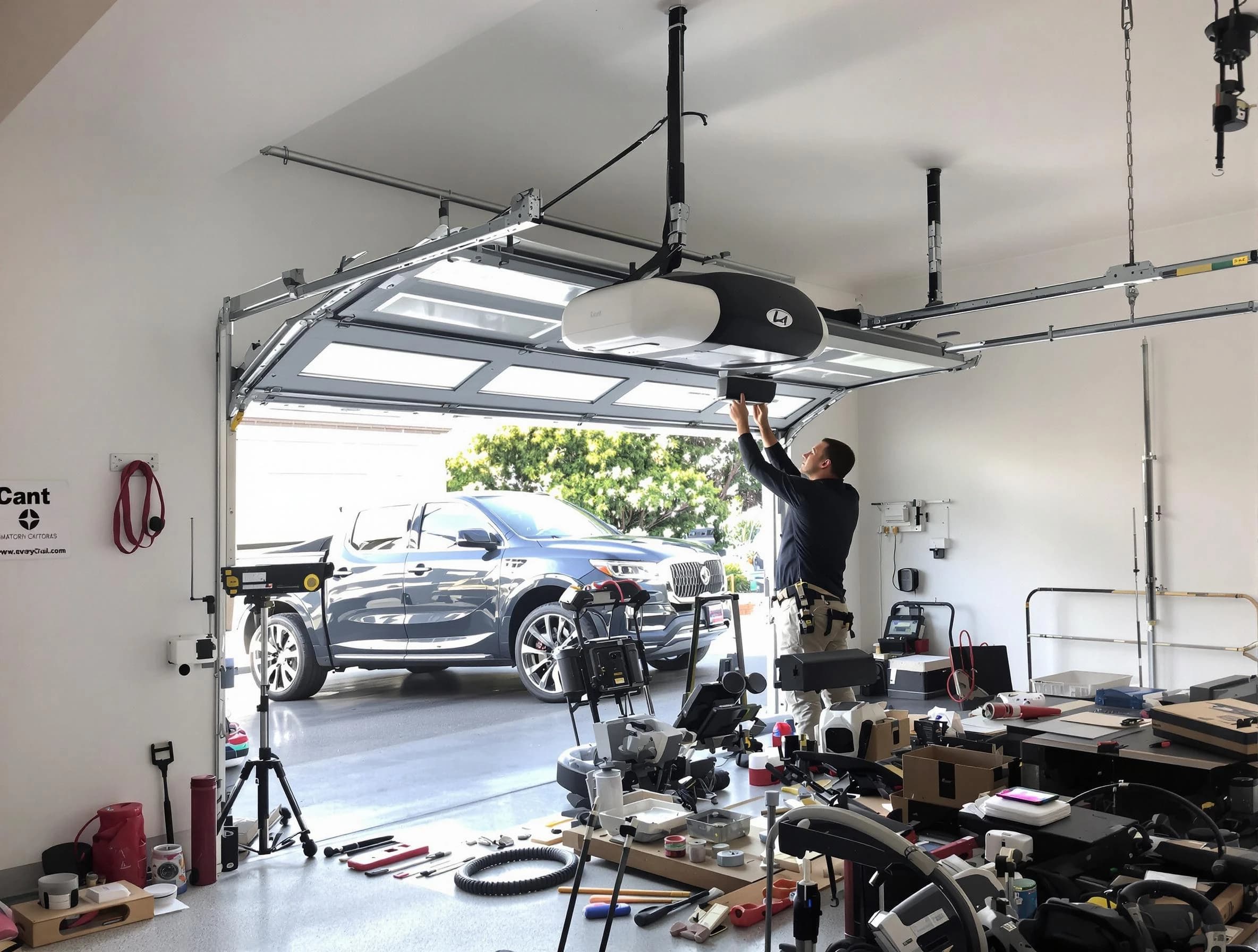 Los Chaves Garage Door Repair specialist installing smart garage door opener system in Los Chaves home