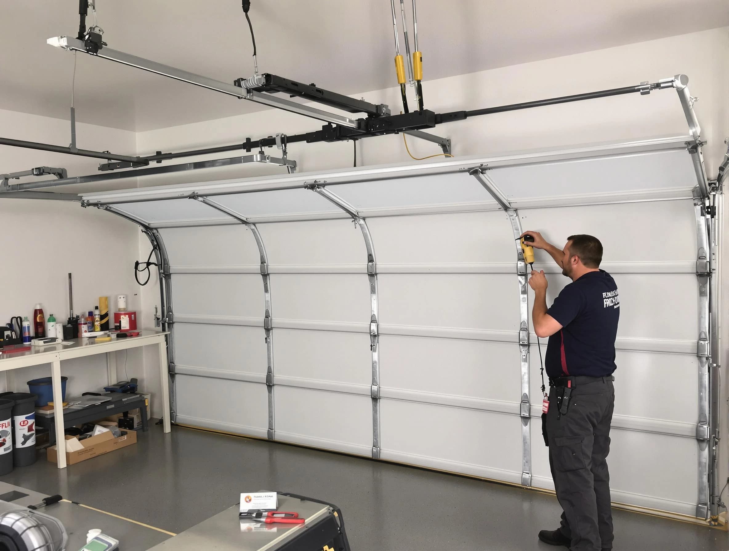 Los Chaves Garage Door Repair certified technician performing overhead door system repair in Los Chaves