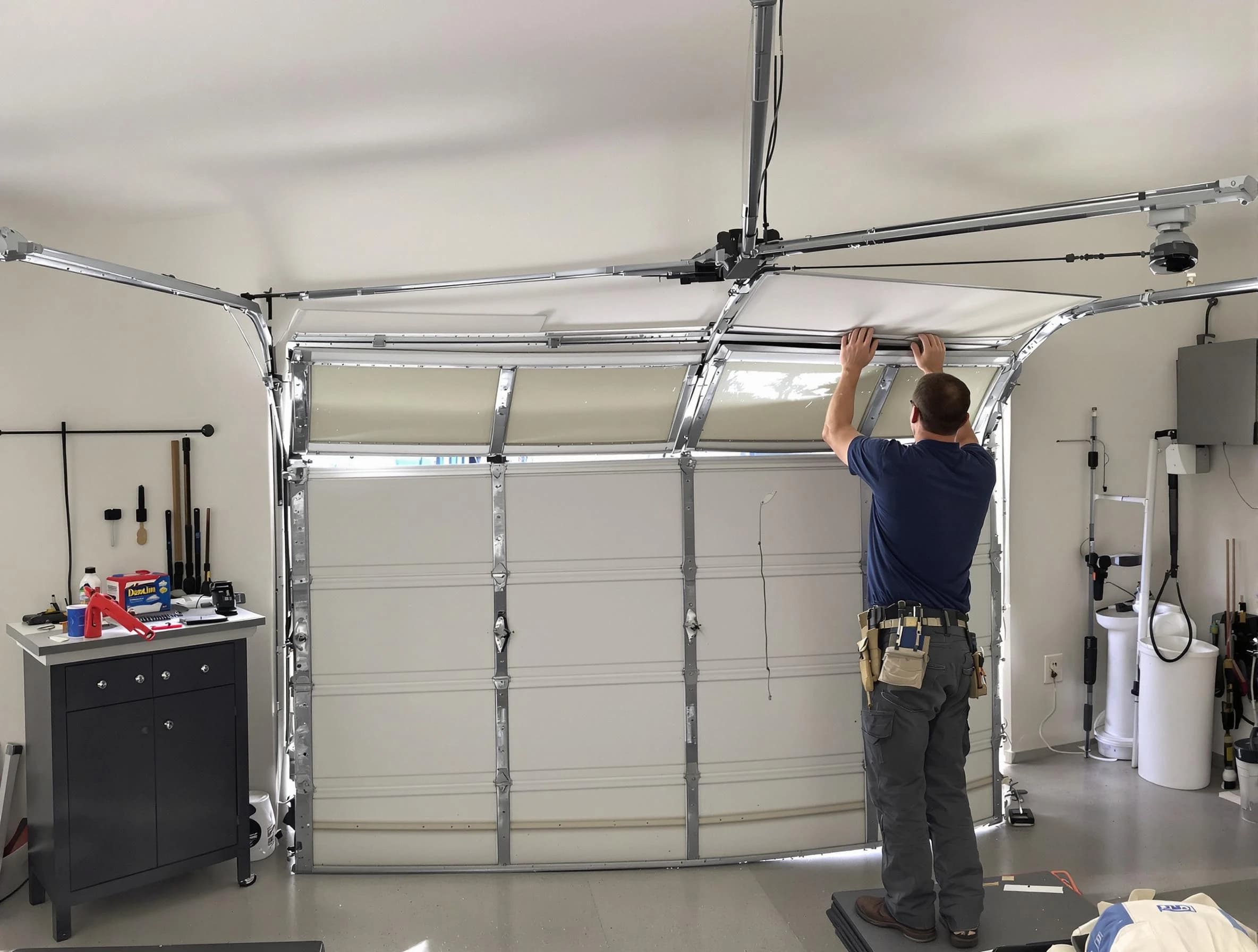 Los Chaves Garage Door Repair specialist performing precise section replacement on Los Chaves garage door