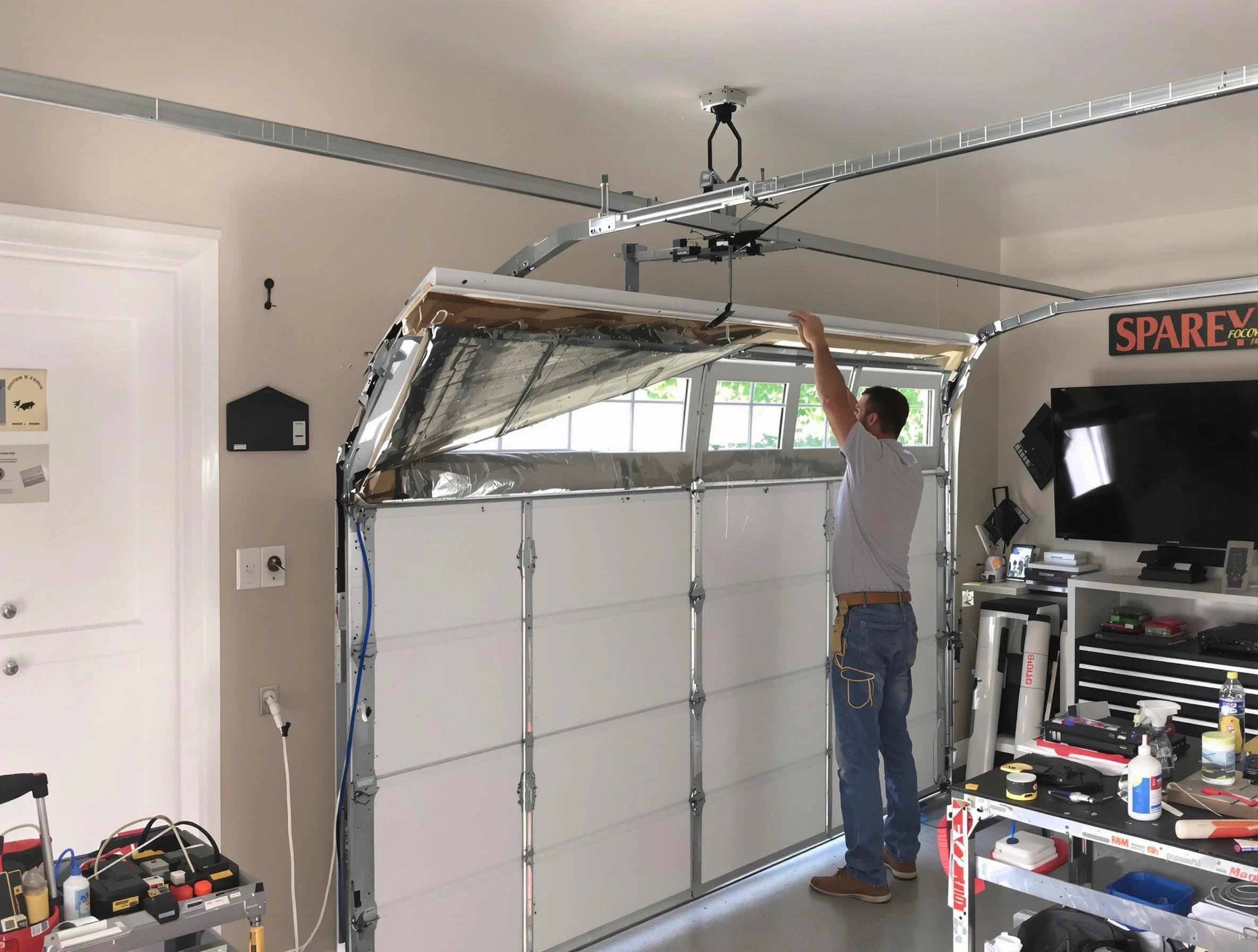 Garage door section replacement by Los Chaves Garage Door Repair in Los Chaves
