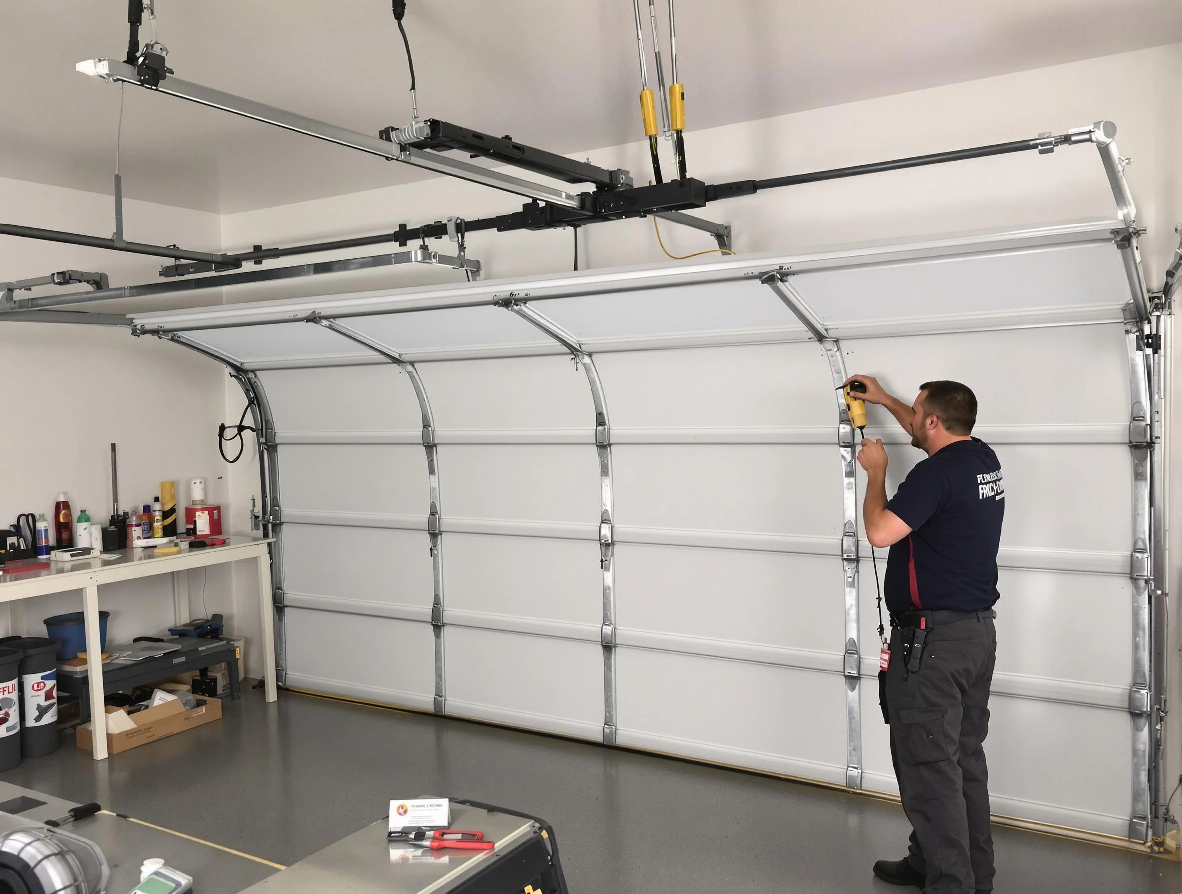 Los Chaves Garage Door Repair certified technician performing overhead door system repair in Los Chaves
