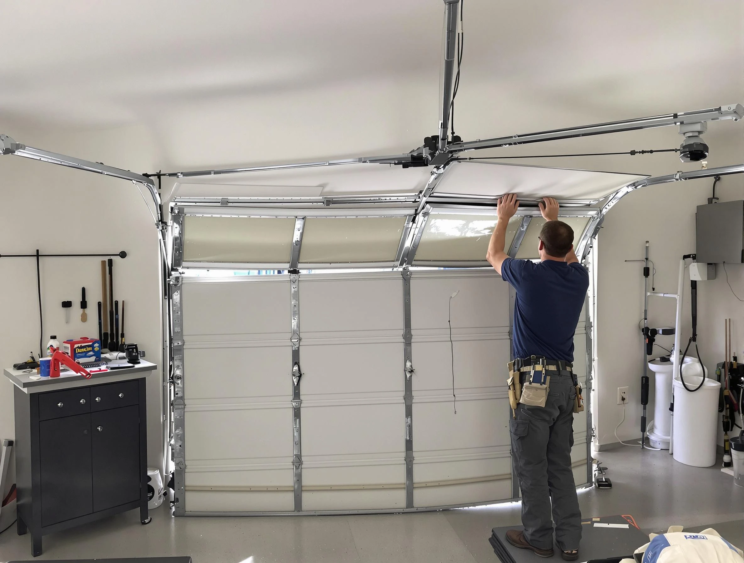 Los Chaves Garage Door Repair specialist performing precise section replacement on Los Chaves garage door